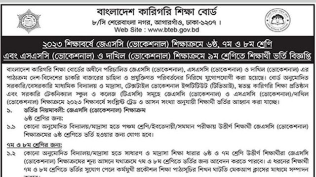 কারিগরি বোর্ডের অধীনে বিভিন্ন শ্রেণিতে ভর্তি বিজ্ঞপ্তি - দৈনিকশিক্ষা
