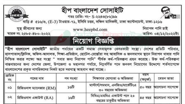 হীপ বাংলাদেশ সােসাইটিয়ে নিয়োগ বিজ্ঞপ্তি - দৈনিকশিক্ষা