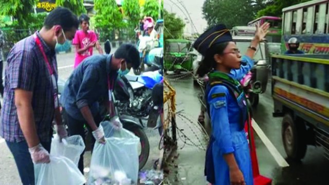 পরিচ্ছন্নতা ও ট্রাফিক নিয়ন্ত্রণ করছেন শিক্ষার্থীরা - দৈনিকশিক্ষা