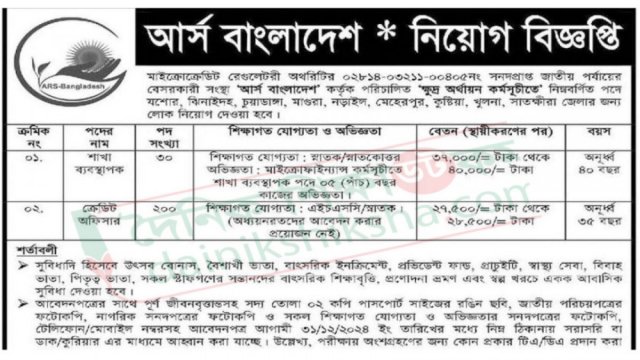 আর্স বাংলাদেশে ২৩০ পদে নিয়োগ বিজ্ঞপ্তি - দৈনিকশিক্ষা