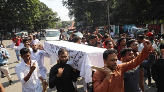 Students stage coffin procession at DU against 'fascist forces'