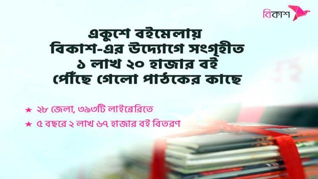 বিকাশের উদ্যোগে বইমেলায় সংগৃহীত বই পাঠকের কাছে